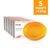 Amazon Brand - Solimo Glycerine Bathing Bar (Pack of 5), 5 x 125g