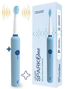 Caresmith SPARK One Electric Battery Toothbrush | Electric Tooth Brushes for Adult | AA Battery Provided | 30000 Strokes per Minute (Blue, 1)