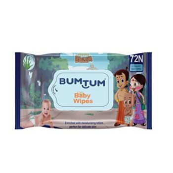 Bumtum Baby Chota Bheem Gentle Soft Moisturizing Wet Wipes | Aloe Vera & Chamomile Extracts | Paraben & Sulfate Free (Pack of 1, 72 Pcs. Per Pack)