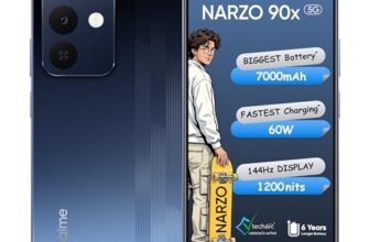 realme NARZO 90x 5G (Nitro Blue, 8GB+128GB) | 7000mAh + 60W Biggest Battery & Fastest Charging in The Segment* | 144Hz Bright Display | Sony 50MP AI Rear Camera | AI Assist | 400% Ultra Boom Speaker