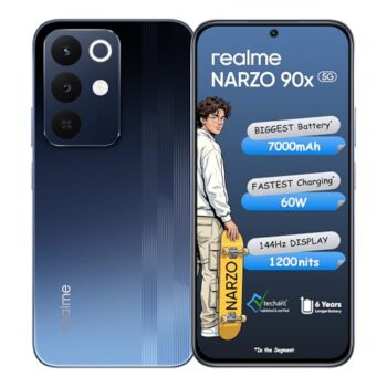 realme NARZO 90x 5G (Nitro Blue, 8GB+128GB) | 7000mAh + 60W Biggest Battery & Fastest Charging in The Segment* | 144Hz Bright Display | Sony 50MP AI Rear Camera | AI Assist | 400% Ultra Boom Speaker